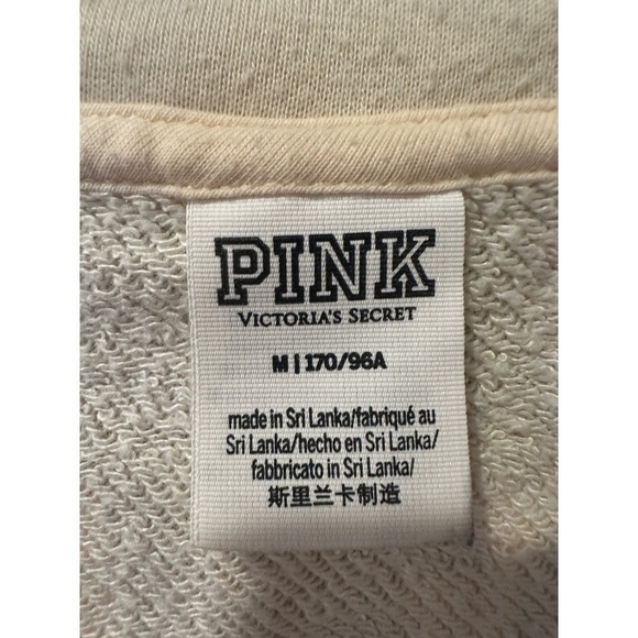 PINK Victoria's Secret Sweatshirt Raw Hem V Neck Pullover Top Beige Comfy - Picture 3 of 5